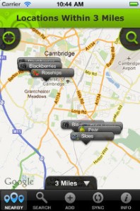 Screenshot of Berry Hunters App showing fruit tree locations in Cambridge